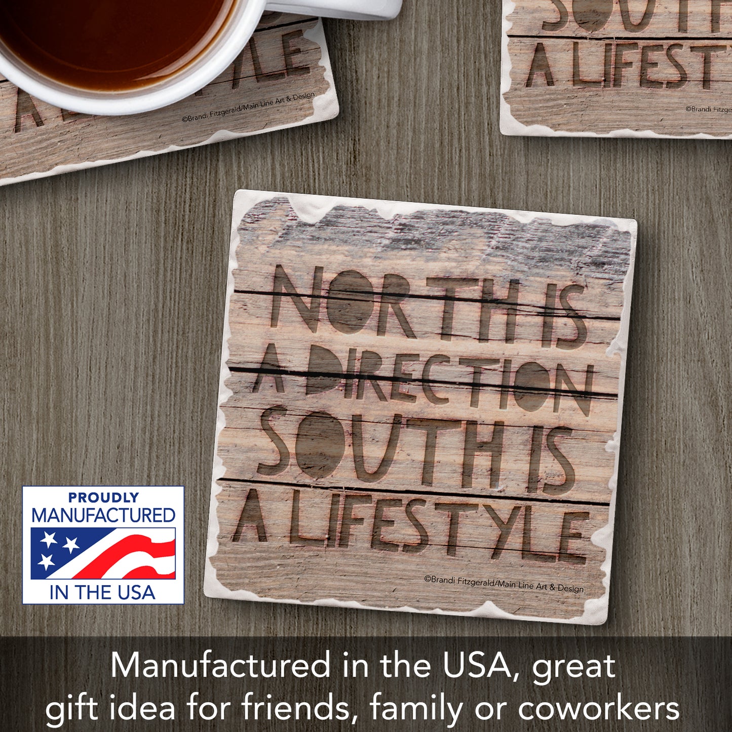 Thirstystone South Lifestyle Single Tumbled Tile Stone Coaster with Protective Cork Backing Manufactured in The USA 4" Square, Artistic, Easily Wipes Clean