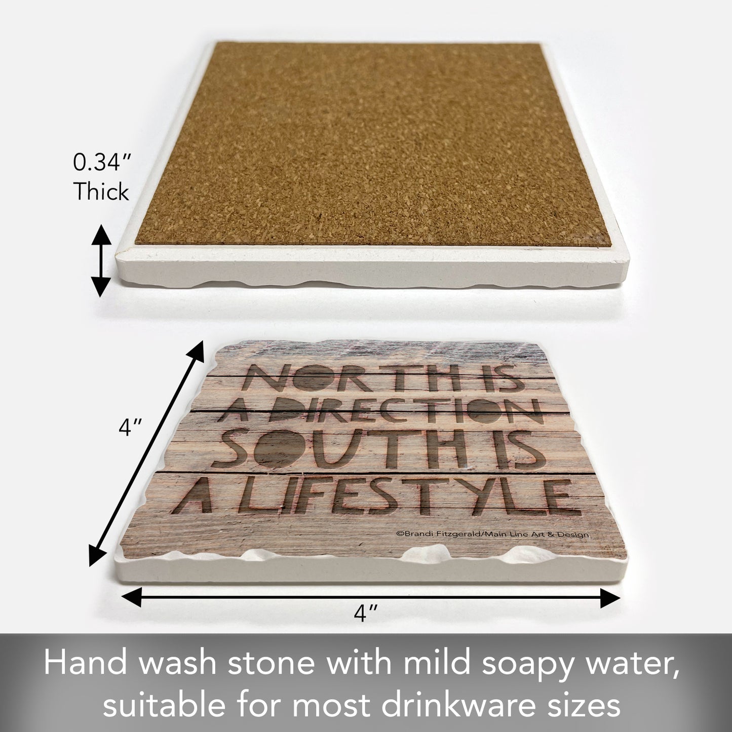 Thirstystone South Lifestyle Single Tumbled Tile Stone Coaster with Protective Cork Backing Manufactured in The USA 4" Square, Artistic, Easily Wipes Clean