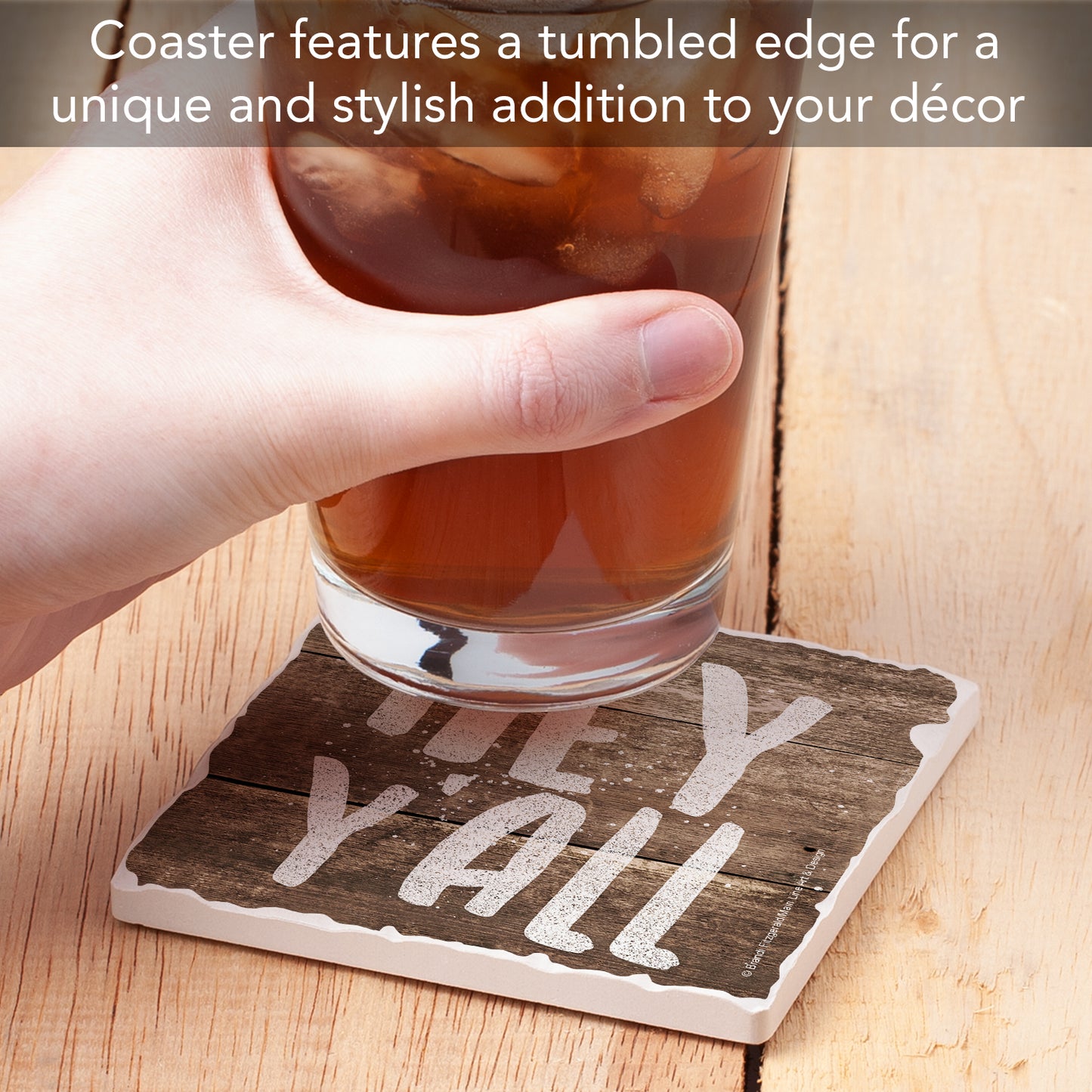 Thirstystone Hey Ya'll Single Tumbled Tile Stone Coaster with Protective Cork Backing Manufactured in The USA 4" Square, Artistic, Easily Wipes Clean
