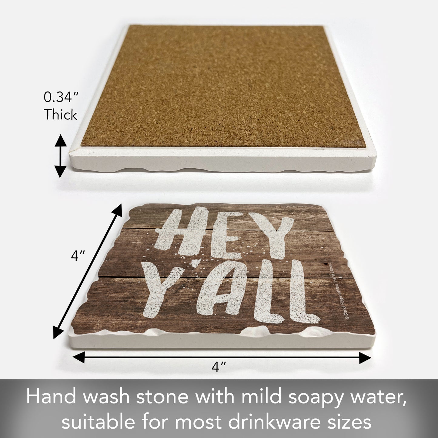Thirstystone Hey Ya'll Single Tumbled Tile Stone Coaster with Protective Cork Backing Manufactured in The USA 4" Square, Artistic, Easily Wipes Clean