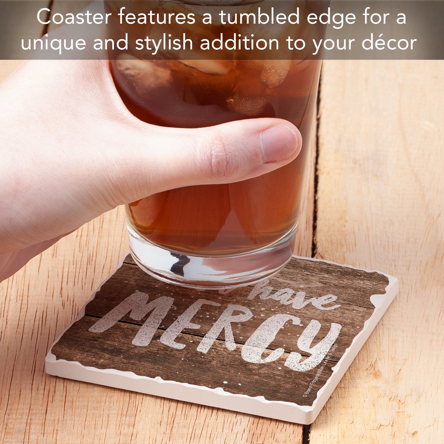 Thirstystone Have Mercy Single Tumbled Tile Stone Coaster with Protective Cork Backing Manufactured in The USA 4" Square, Artistic, Easily Wipes Clean