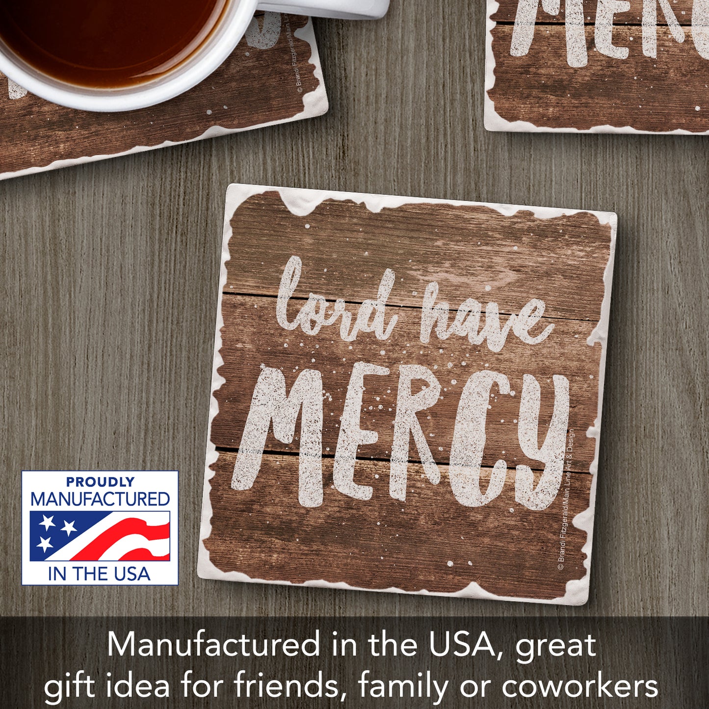 Thirstystone Have Mercy Single Tumbled Tile Stone Coaster with Protective Cork Backing Manufactured in The USA 4" Square, Artistic, Easily Wipes Clean