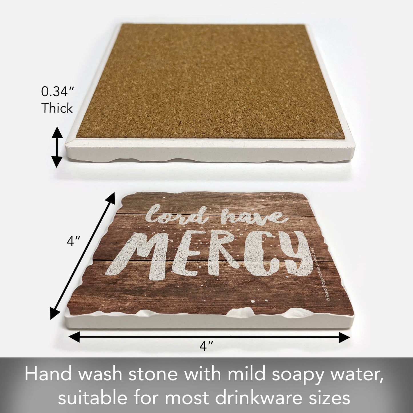 Thirstystone Have Mercy Single Tumbled Tile Stone Coaster with Protective Cork Backing Manufactured in The USA 4" Square, Artistic, Easily Wipes Clean