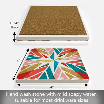 Thirstystone Retro Holiday Star Single Absorbent Stone Coaster with Protective Cork Backing Manufactured in The USA 4" Square, Artistic, Easily Wipes Clean