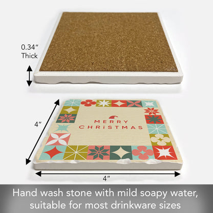 Thirstystone Retro Merry Christmas Single Tumbled Tile Coaster with Protective Cork Backing Manufactured in The USA 4" Square, Artistic, Easily Wipes Clean