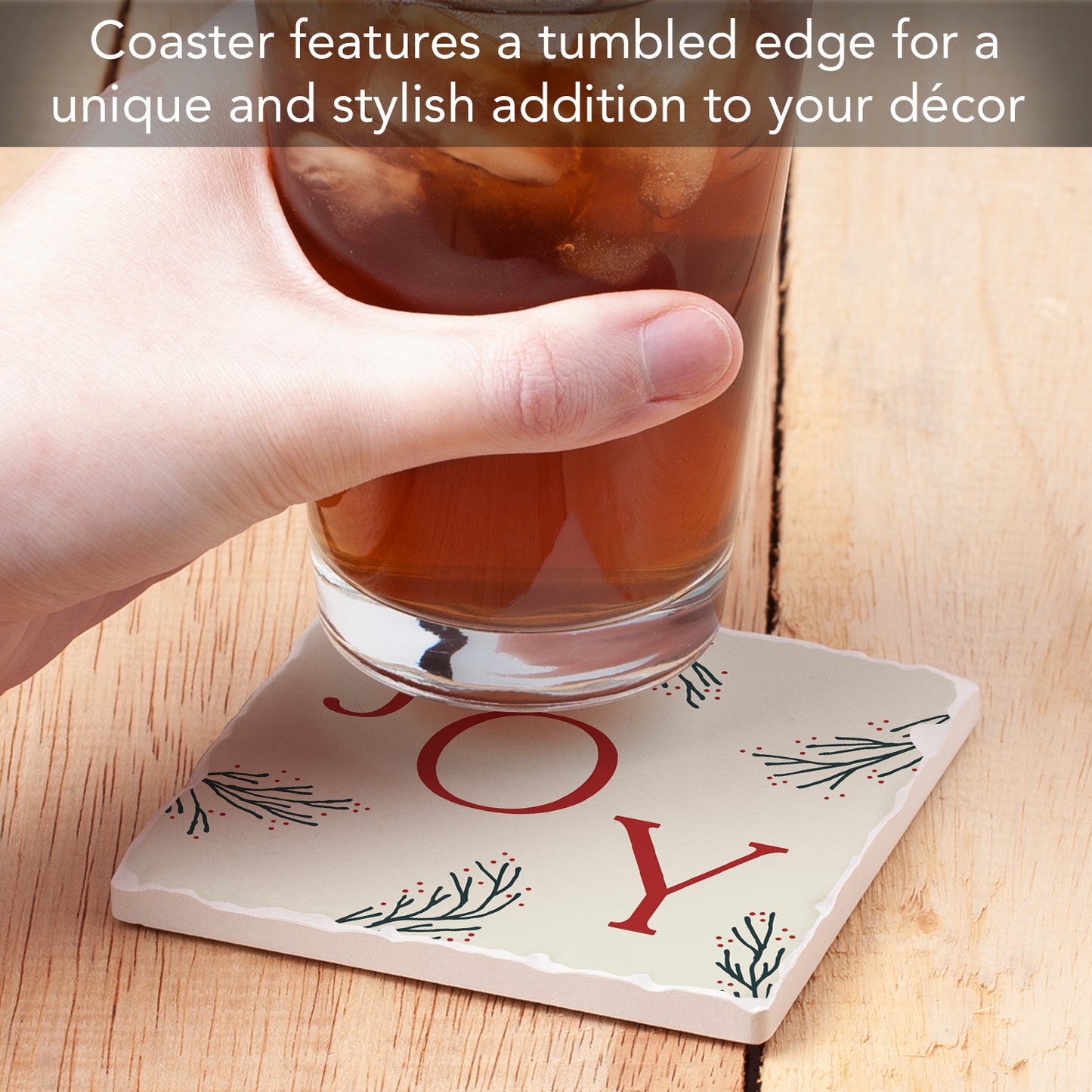 Thirstystone Holiday Joy Single Tumbled Tile Coaster Manufactured in The USA Decorative, Stylish, Craft Your Own Collection