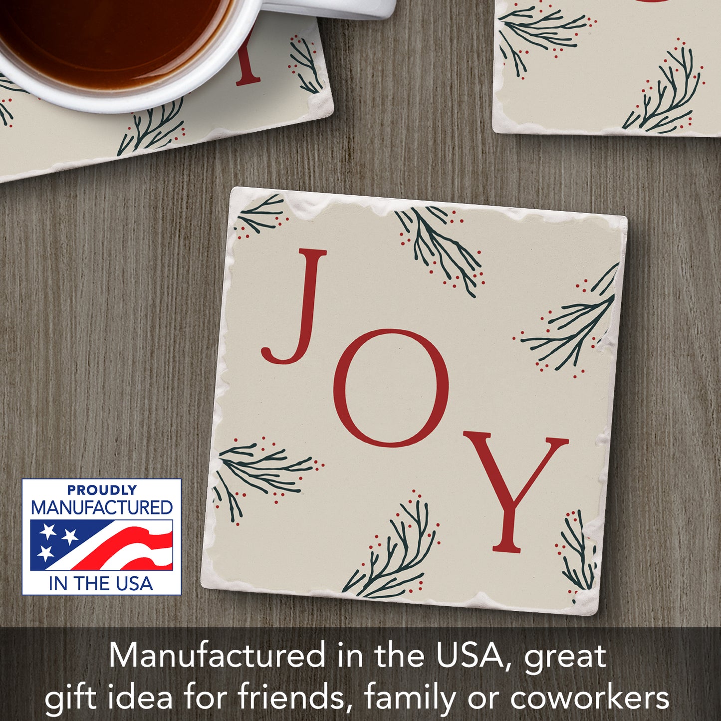 Thirstystone Holiday Joy Single Tumbled Tile Coaster Manufactured in The USA Decorative, Stylish, Craft Your Own Collection