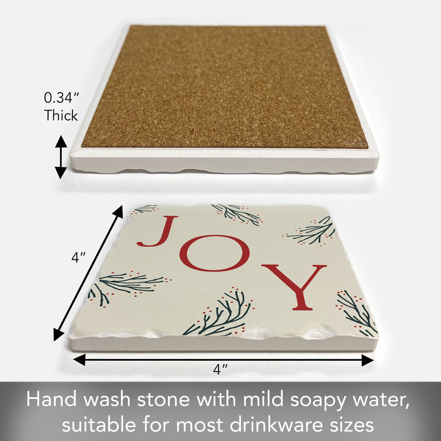 Thirstystone Holiday Joy Single Tumbled Tile Coaster Manufactured in The USA Decorative, Stylish, Craft Your Own Collection