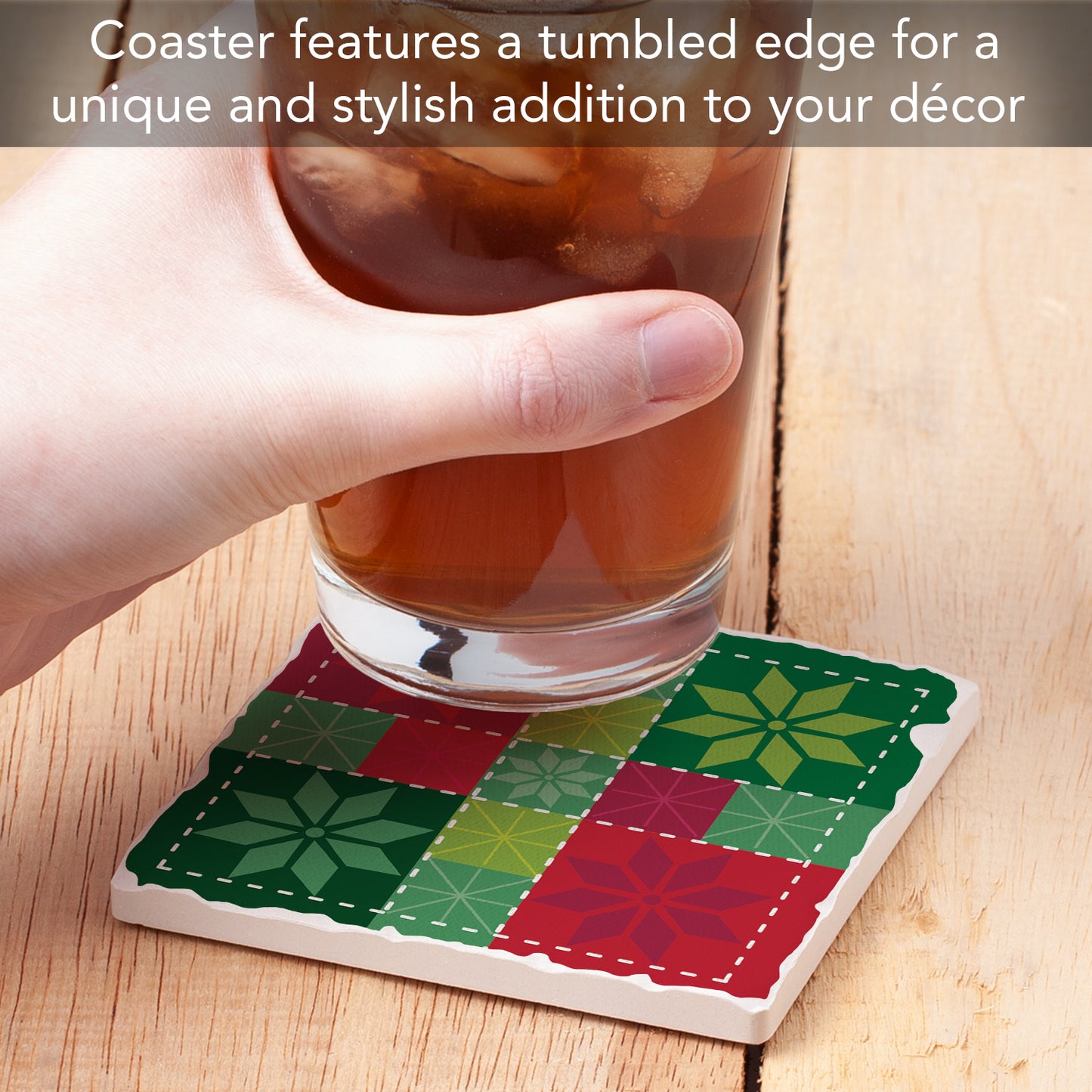 Thirstystone Quilted Snowflakes Single Tumbled Tile Coaster Manufactured in The USA Decorative, Stylish, Craft Your Own Collection