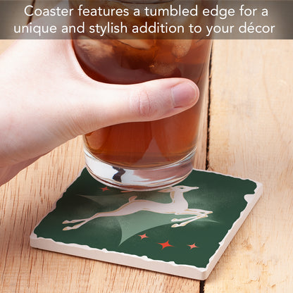 Thirstystone Dashing Reindeer Single Absorbent Stone Coaster with Protective Cork Backing Manufactured in The USA 4" Square, Artistic, Easily Wipes Clean