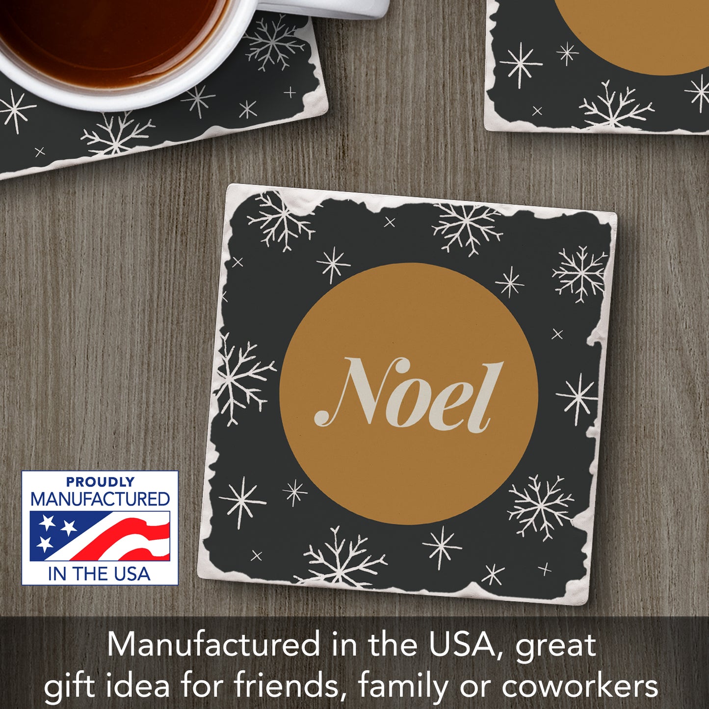 Thirstystone Festive Winter Gatherings Single Tumbled Tile Coasters Manufactured in The USA Decorative, Stylish, Craft Your Own Collection (Golden Noel)