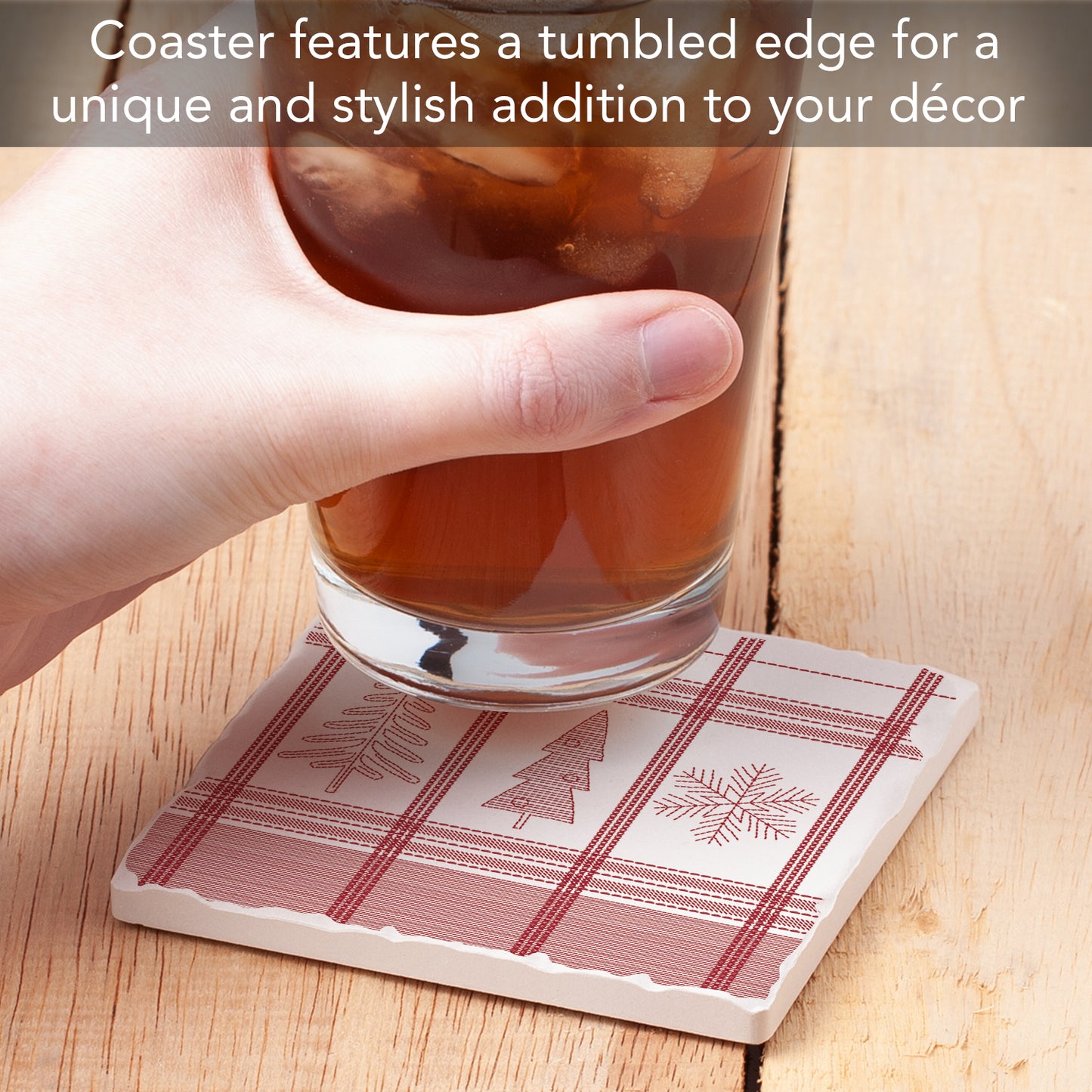Thirstystone Red Winter Plaid Single Tumbled Tile Coaster Manufactured in The USA Decorative, Stylish, Craft Your Own Collection