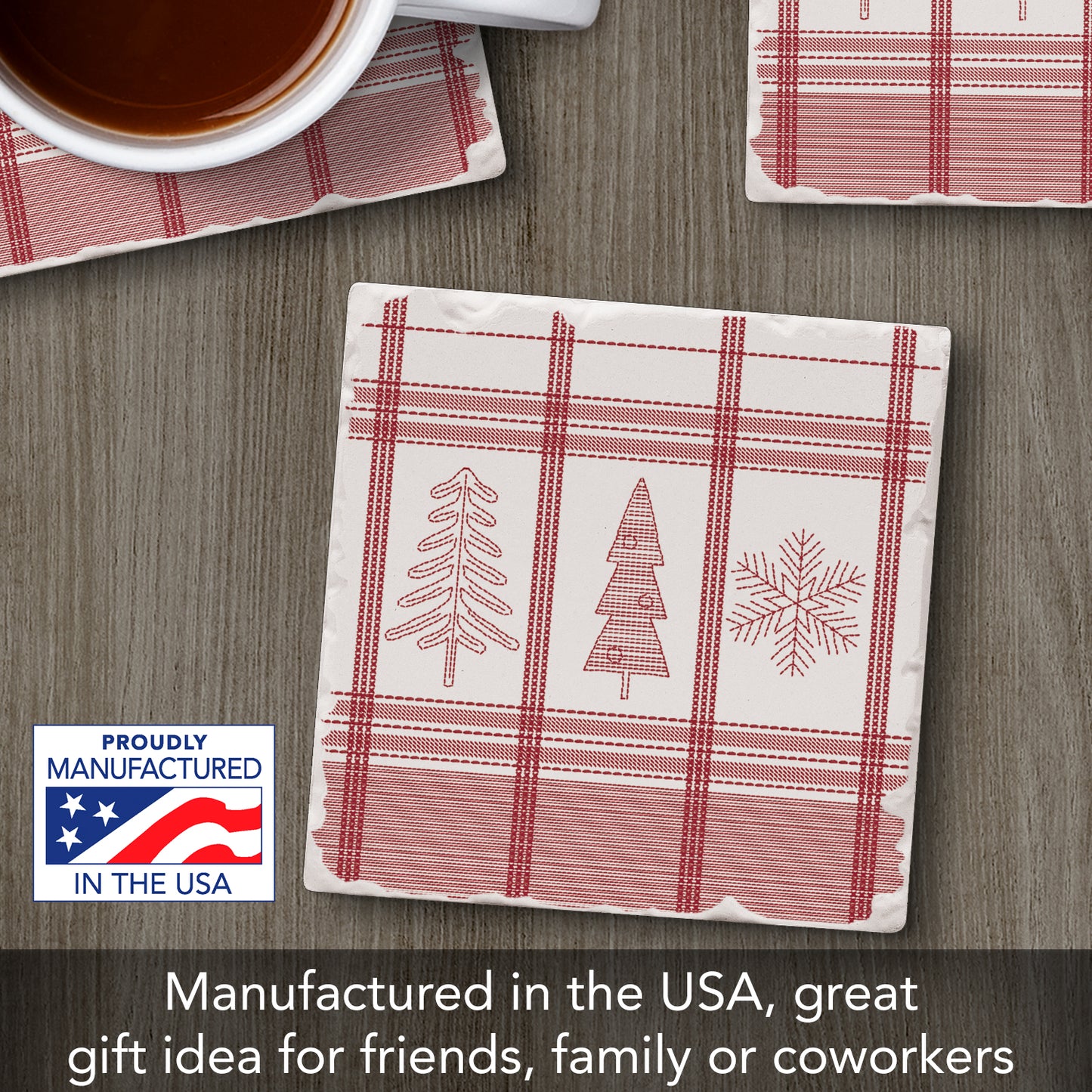 Thirstystone Red Winter Plaid Single Tumbled Tile Coaster Manufactured in The USA Decorative, Stylish, Craft Your Own Collection