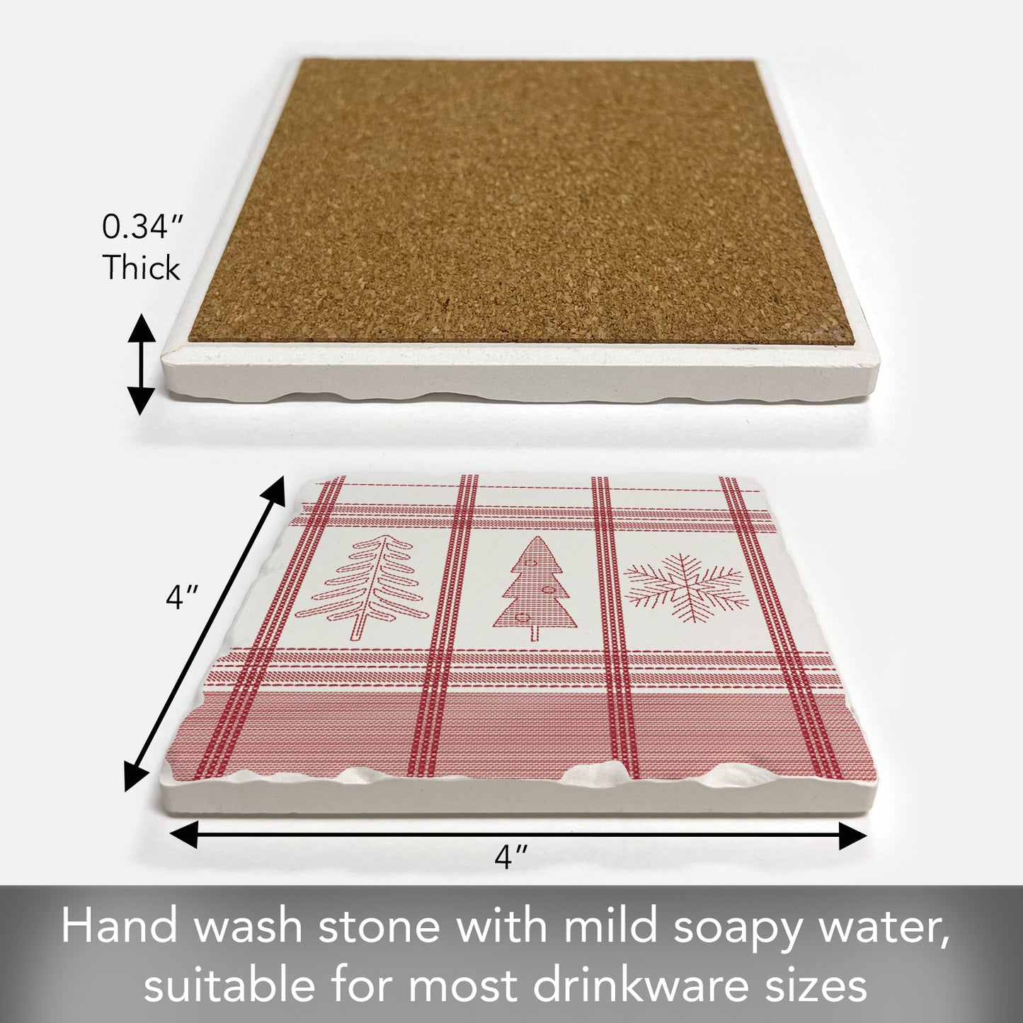 Thirstystone Red Winter Plaid Single Tumbled Tile Coaster Manufactured in The USA Decorative, Stylish, Craft Your Own Collection