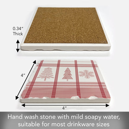 Thirstystone Red Winter Plaid Single Tumbled Tile Coaster Manufactured in The USA Decorative, Stylish, Craft Your Own Collection