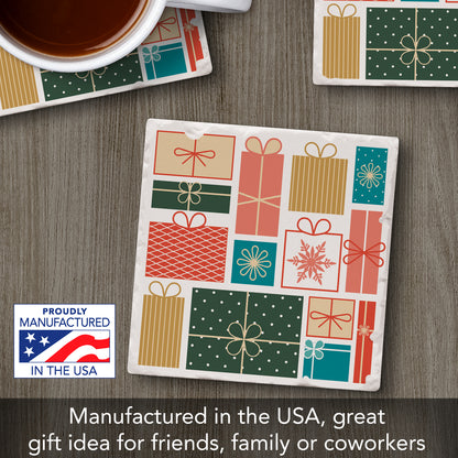 Thirstystone Holiday Packages Single Absorbent Stone Coaster with Protective Cork Backing Manufactured in The USA 4" Square, Artistic, Easily Wipes Clean