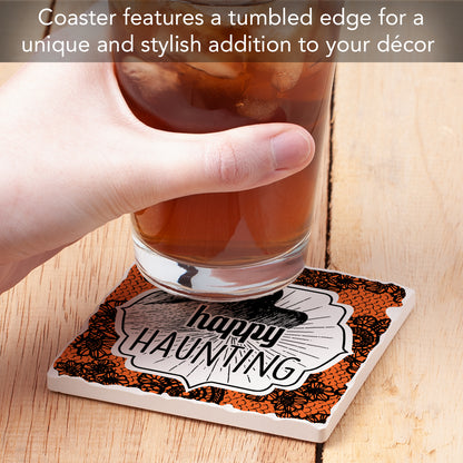 Thirstystone Happy Haunting Single Tumbled Tile Stone Coaster with Protective Cork Backing Manufactured in The USA 4" Square, Colorful, Artistiic, Easily Wipes Clean