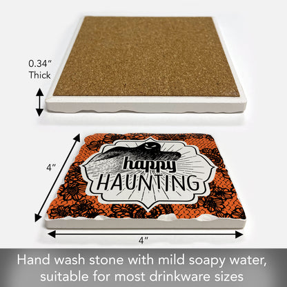 Thirstystone Happy Haunting Single Tumbled Tile Stone Coaster with Protective Cork Backing Manufactured in The USA 4" Square, Colorful, Artistiic, Easily Wipes Clean