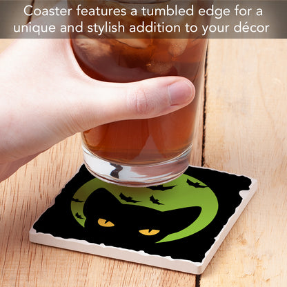Thirstystone Moonlight Cat Single Tumbled Tile Stone Coaster with Protective Cork Backing Manufactured in The USA 4" Square, Colorful, Artistic, Easily Wipes Clean