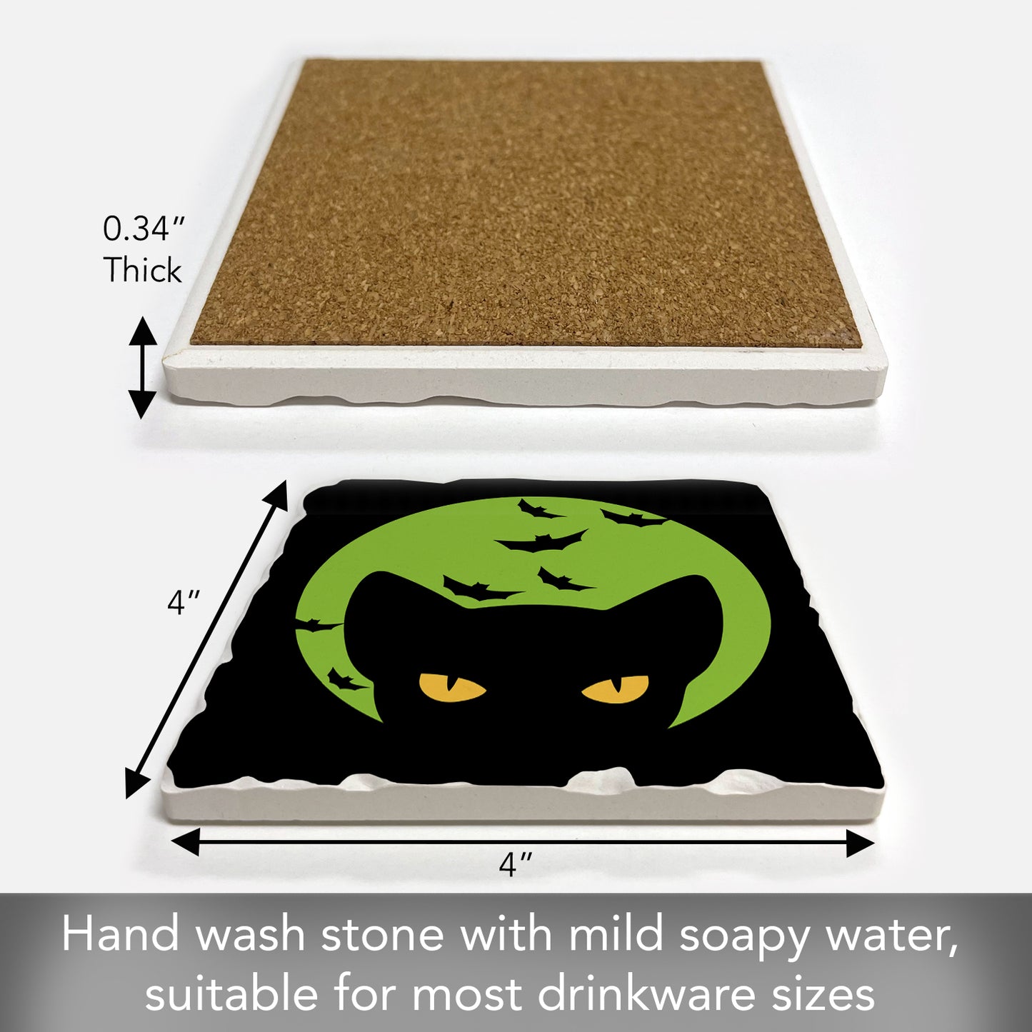 Thirstystone Moonlight Cat Single Tumbled Tile Stone Coaster with Protective Cork Backing Manufactured in The USA 4" Square, Colorful, Artistic, Easily Wipes Clean
