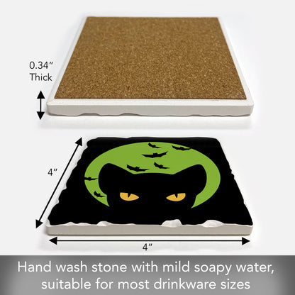 Thirstystone Moonlight Cat Single Tumbled Tile Stone Coaster with Protective Cork Backing Manufactured in The USA 4" Square, Colorful, Artistic, Easily Wipes Clean