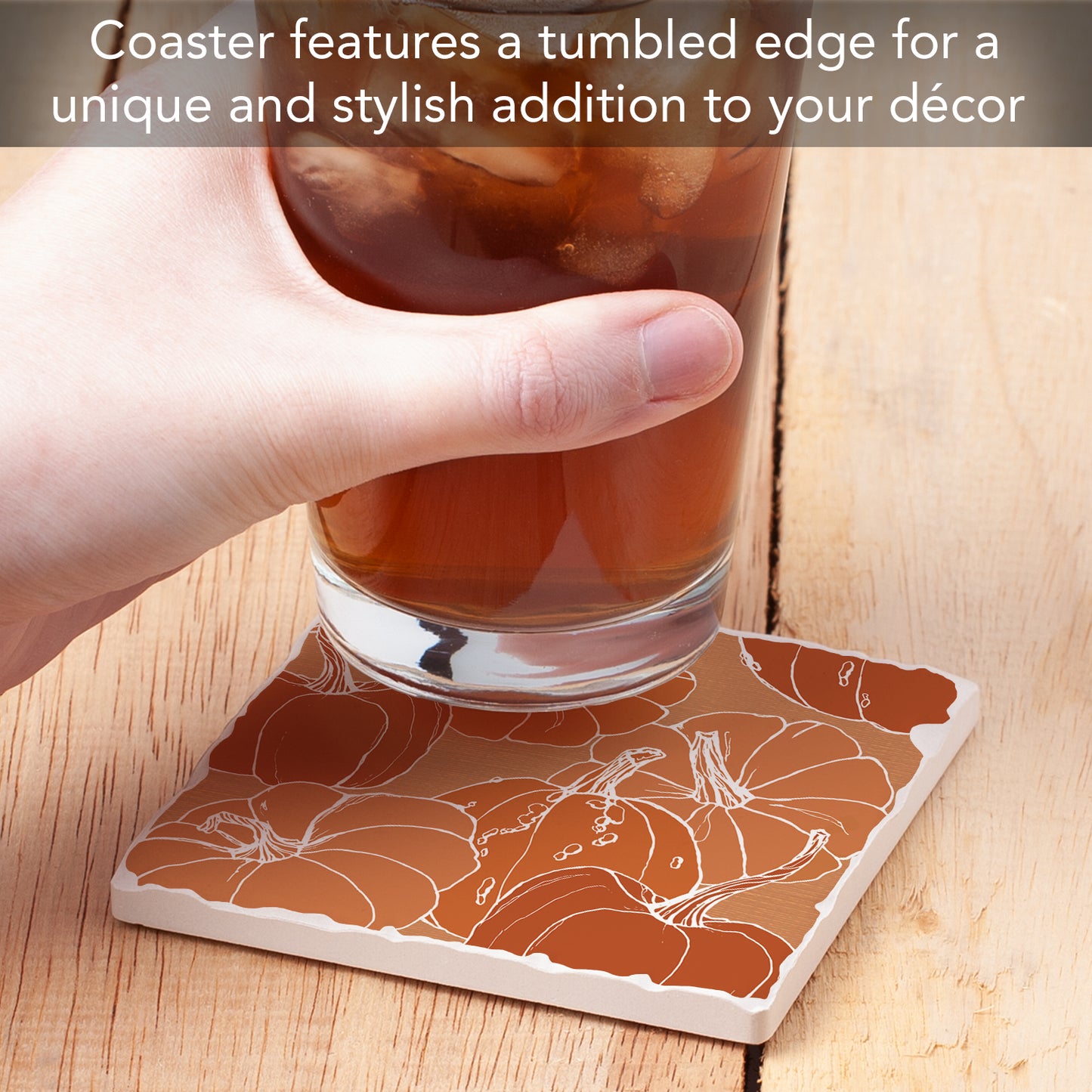 Thirstystone Pumpkins Single Tumbled Tile Stone Coaster with Protective Cork Backing Manufactured in The USA 4" Square, Colorful, Artistiic, Easily Wipes Clean