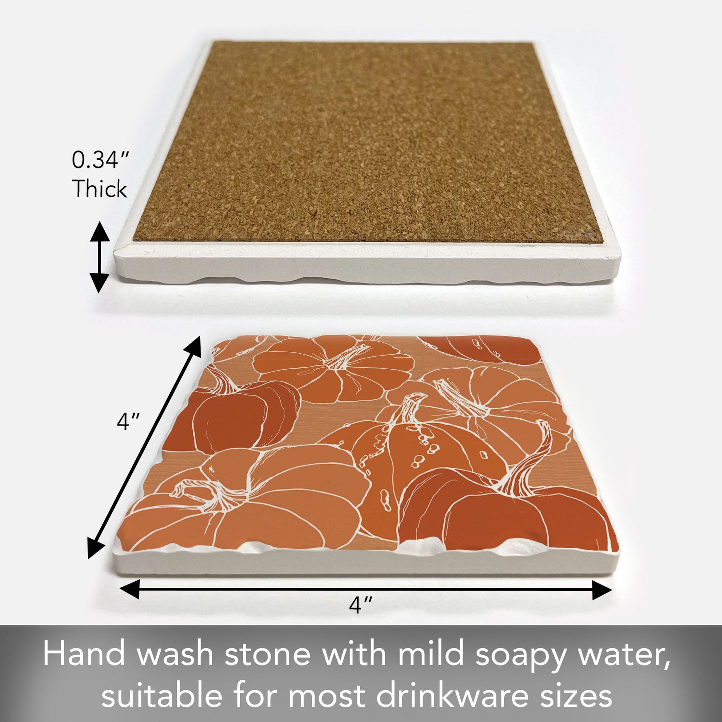 Thirstystone Pumpkins Single Tumbled Tile Stone Coaster with Protective Cork Backing Manufactured in The USA 4" Square, Colorful, Artistiic, Easily Wipes Clean