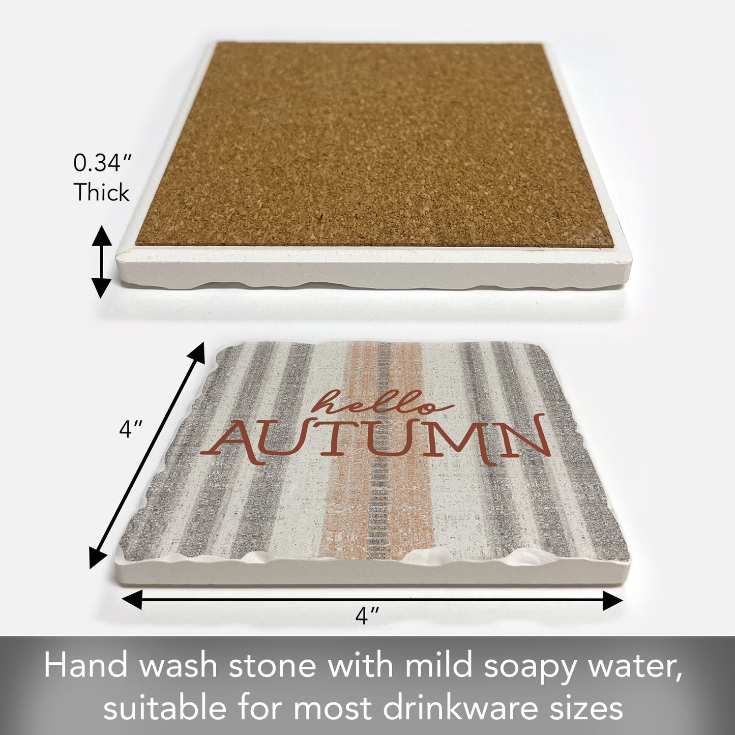 Thirstystone Hello Autumn Stripes Single Tumbled Tile Stone Coaster with Protective Cork Backing Manufactured in The USA 4" Square, Colorful, Artistiic, Easily Wipes Clean