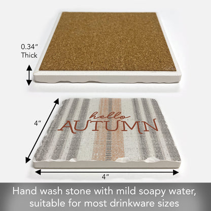 Thirstystone Hello Autumn Stripes Single Tumbled Tile Stone Coaster with Protective Cork Backing Manufactured in The USA 4" Square, Colorful, Artistiic, Easily Wipes Clean