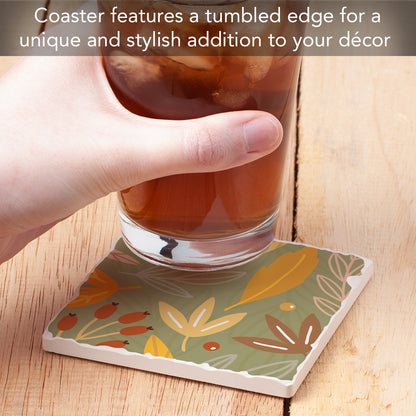 Thirstystone Green Fall Single Tumbled Tile Stone Coaster with Protective Cork Backing Manufactured in The USA 4" Square, Colorful, Artistiic, Easily Wipes Clean