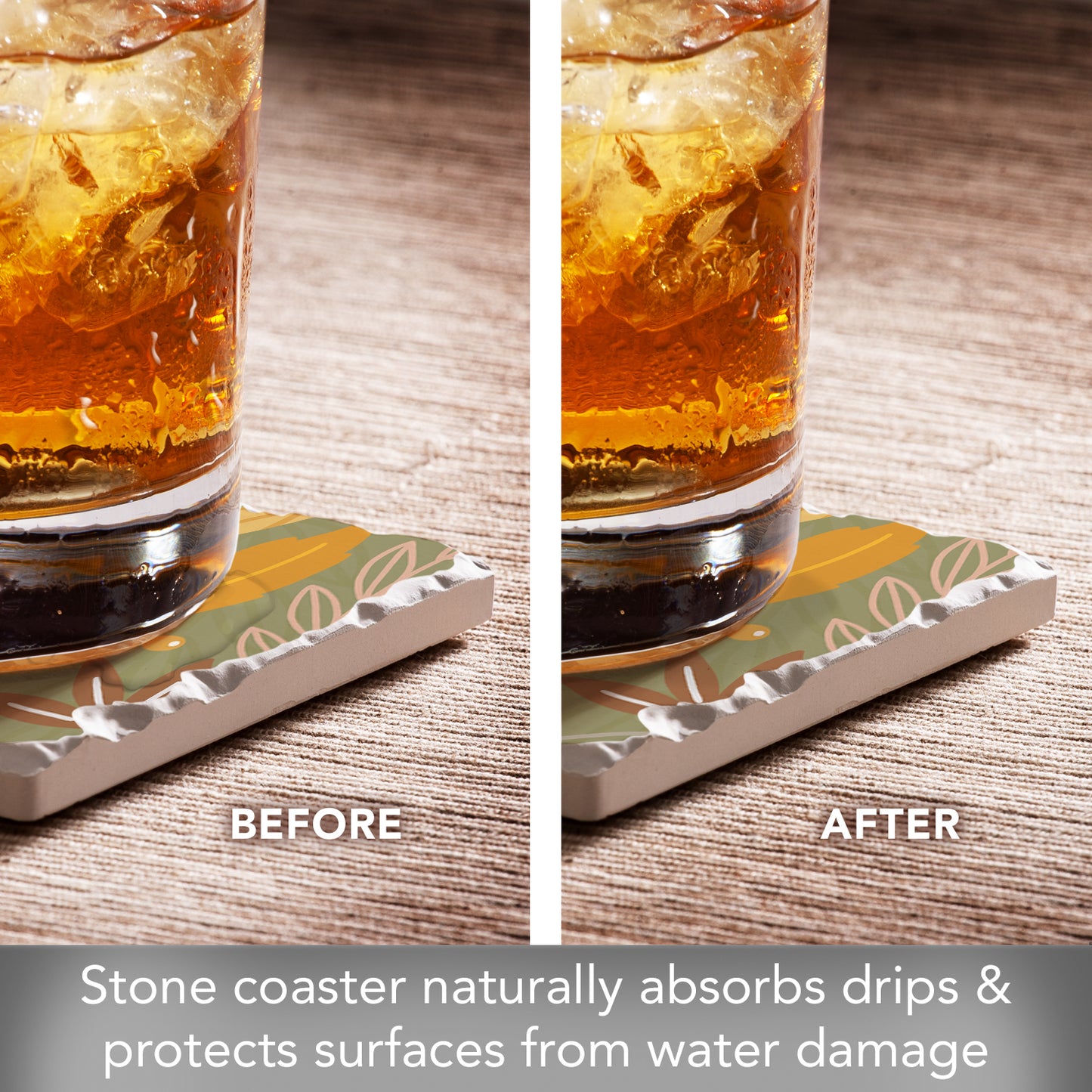 Thirstystone Green Fall Single Tumbled Tile Stone Coaster with Protective Cork Backing Manufactured in The USA 4" Square, Colorful, Artistiic, Easily Wipes Clean
