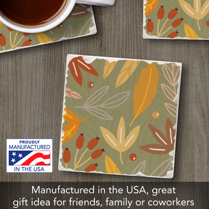 Thirstystone Green Fall Single Tumbled Tile Stone Coaster with Protective Cork Backing Manufactured in The USA 4" Square, Colorful, Artistiic, Easily Wipes Clean