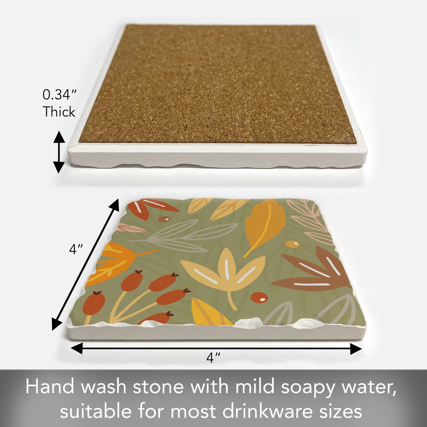 Thirstystone Green Fall Single Tumbled Tile Stone Coaster with Protective Cork Backing Manufactured in The USA 4" Square, Colorful, Artistiic, Easily Wipes Clean