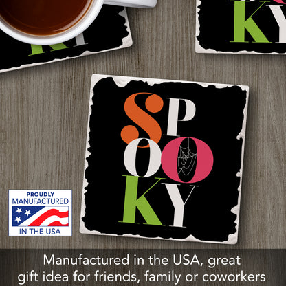 Thirstystone Spooky Single Tumbled Tile Stone Coaster with Protective Cork Backing Manufactured in The USA 4" Square, Colorful, Artistic, Easily Wipes Clean