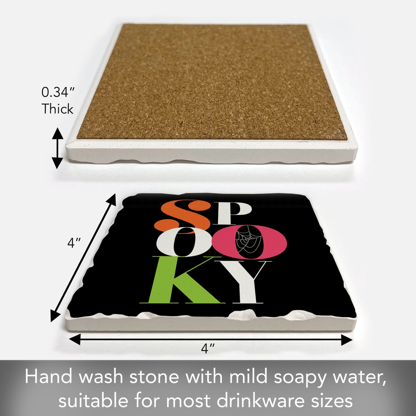 Thirstystone Spooky Single Tumbled Tile Stone Coaster with Protective Cork Backing Manufactured in The USA 4" Square, Colorful, Artistic, Easily Wipes Clean