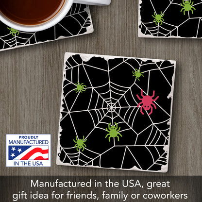 Thirstystone Spider Web Single Tumbled Tile Stone Coaster with Protective Cork Backing Manufactured in The USA 4" Square, Colorful, Artistic, Easily Wipes Clean