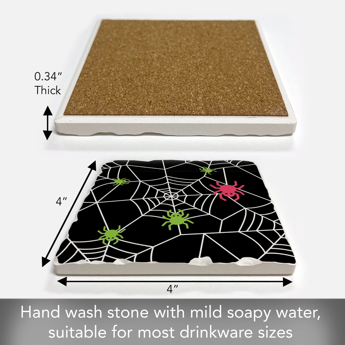 Thirstystone Spider Web Single Tumbled Tile Stone Coaster with Protective Cork Backing Manufactured in The USA 4" Square, Colorful, Artistic, Easily Wipes Clean