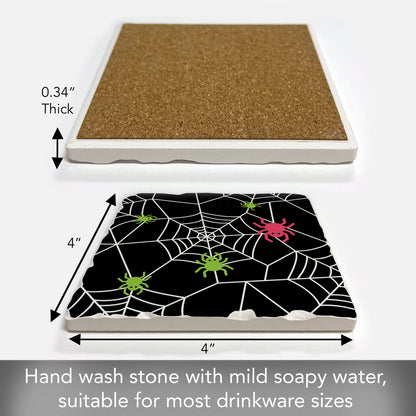 Thirstystone Spider Web Single Tumbled Tile Stone Coaster with Protective Cork Backing Manufactured in The USA 4" Square, Colorful, Artistic, Easily Wipes Clean