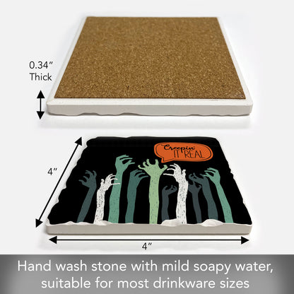 Thirstystone Creepin It Real Single Tumbled Tile Stone Coaster with Protective Cork Backing Manufactured in The USA 4" Square, Colorful, Artistiic, Easily Wipes Clean