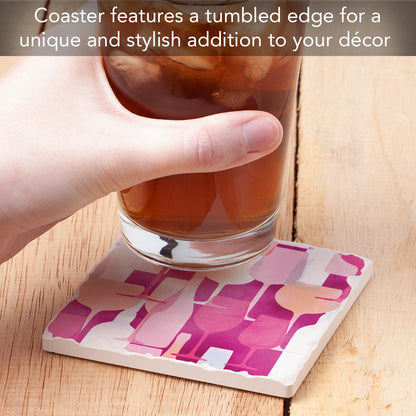 Thirstystone Pink Bottles Single Tumbled Tile Stone Coaster with Protective Cork Backing Manufactured in The USA 4" Square, Artistic, Easily Wipes Clean