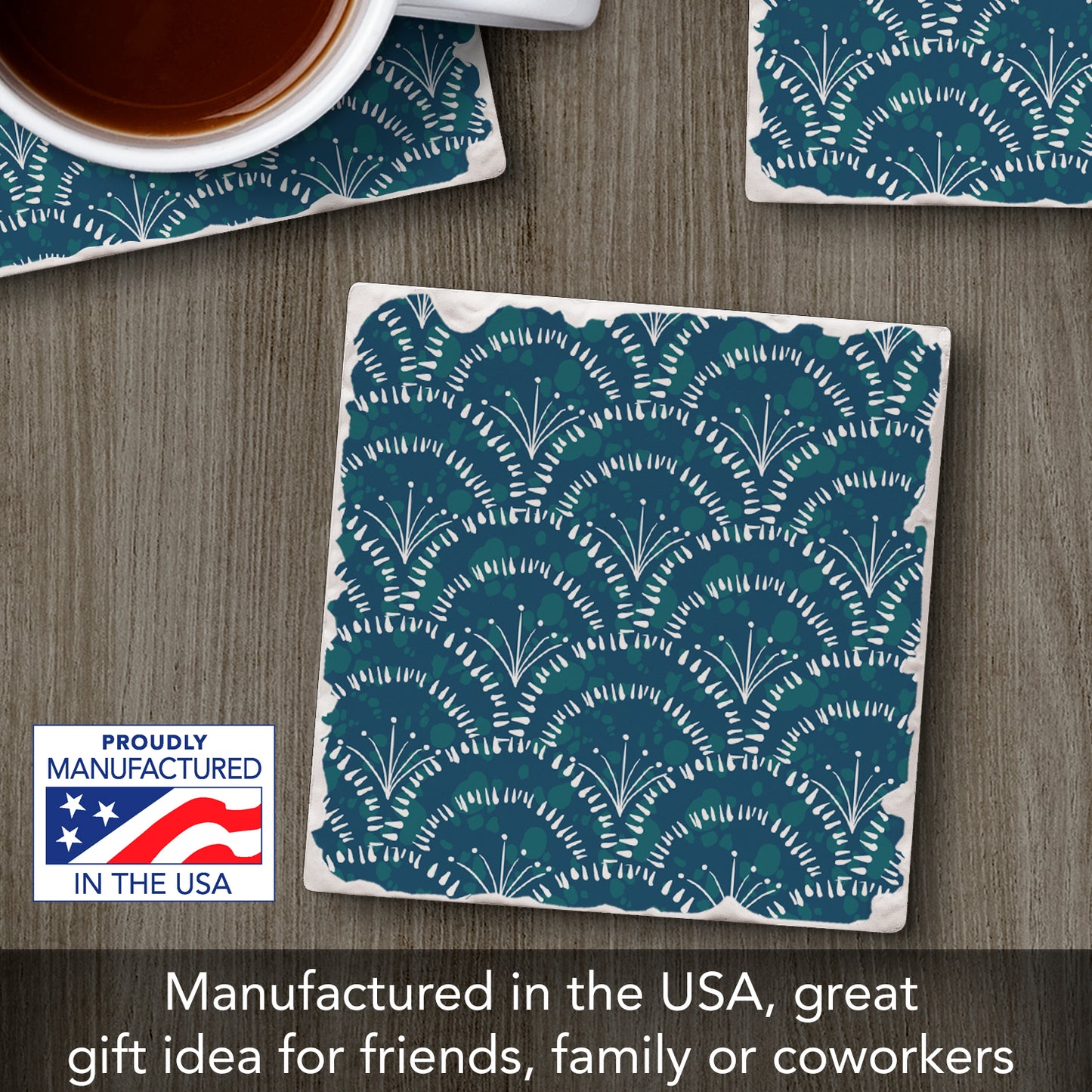 Thirstystone Shell Sketch Single Tumbled Tile Stone Coaster with Protective Cork Backing Manufactured in The USA 4" Square, Colorful, Artistiic, Easily Wipes Clean