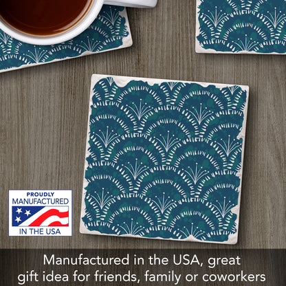 Thirstystone Shell Sketch Single Tumbled Tile Stone Coaster with Protective Cork Backing Manufactured in The USA 4" Square, Colorful, Artistiic, Easily Wipes Clean