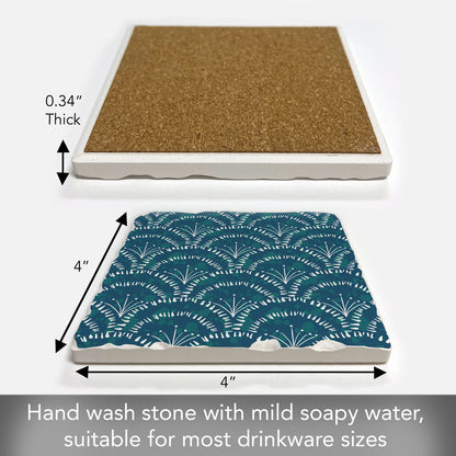 Thirstystone Shell Sketch Single Tumbled Tile Stone Coaster with Protective Cork Backing Manufactured in The USA 4" Square, Colorful, Artistiic, Easily Wipes Clean