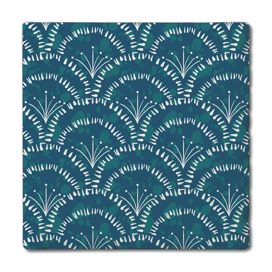 Thirstystone Shell Sketch Single Tumbled Tile Stone Coaster with Protective Cork Backing Manufactured in The USA 4" Square, Colorful, Artistiic, Easily Wipes Clean