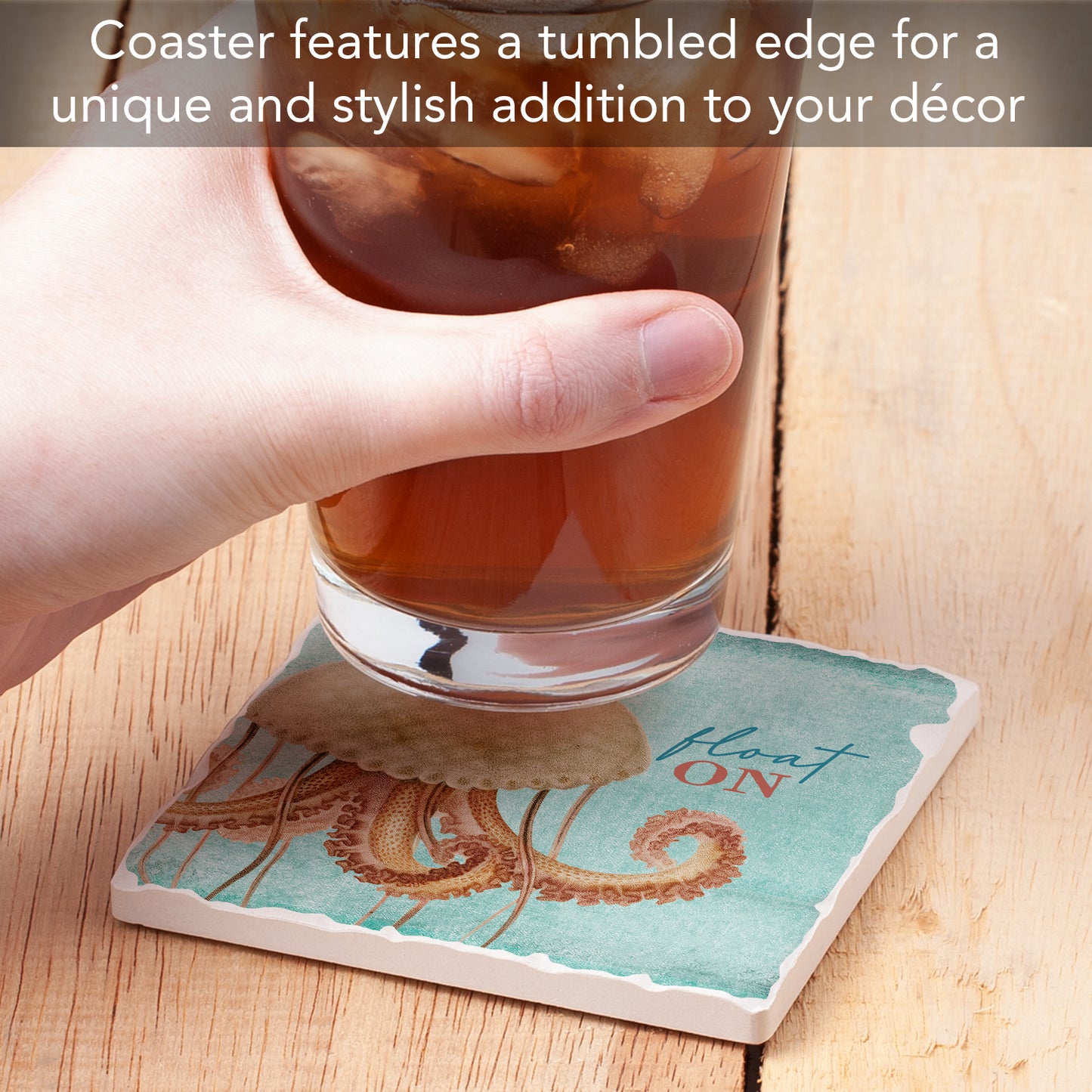 Thirstystone Float On Single Tumbled Tile Stone Coaster with Protective Cork Backing Manufactured in The USA 4" Square, Artistic, Easily Wipes Clean