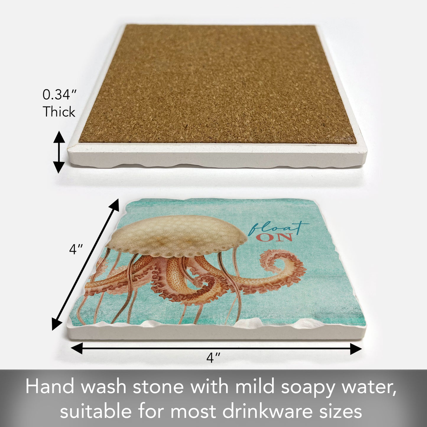 Thirstystone Float On Single Tumbled Tile Stone Coaster with Protective Cork Backing Manufactured in The USA 4" Square, Artistic, Easily Wipes Clean