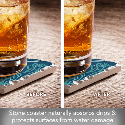 Thirstystone Coral Blues Single Tumbled Tile Stone Coaster with Protective Cork Backing Manufactured in The USA 4" Square, Artistic, Easily Wipes Clean
