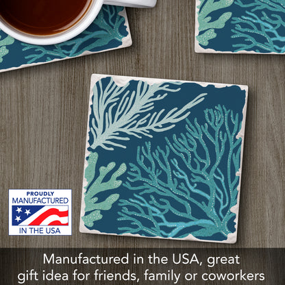Thirstystone Coral Blues Single Tumbled Tile Stone Coaster with Protective Cork Backing Manufactured in The USA 4" Square, Artistic, Easily Wipes Clean