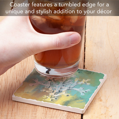 Thirstystone Coral Wash Single Tumbled Tile Stone Coaster with Protective Cork Backing Manufactured in The USA 4" Square, Artistic, Easily Wipes Clean