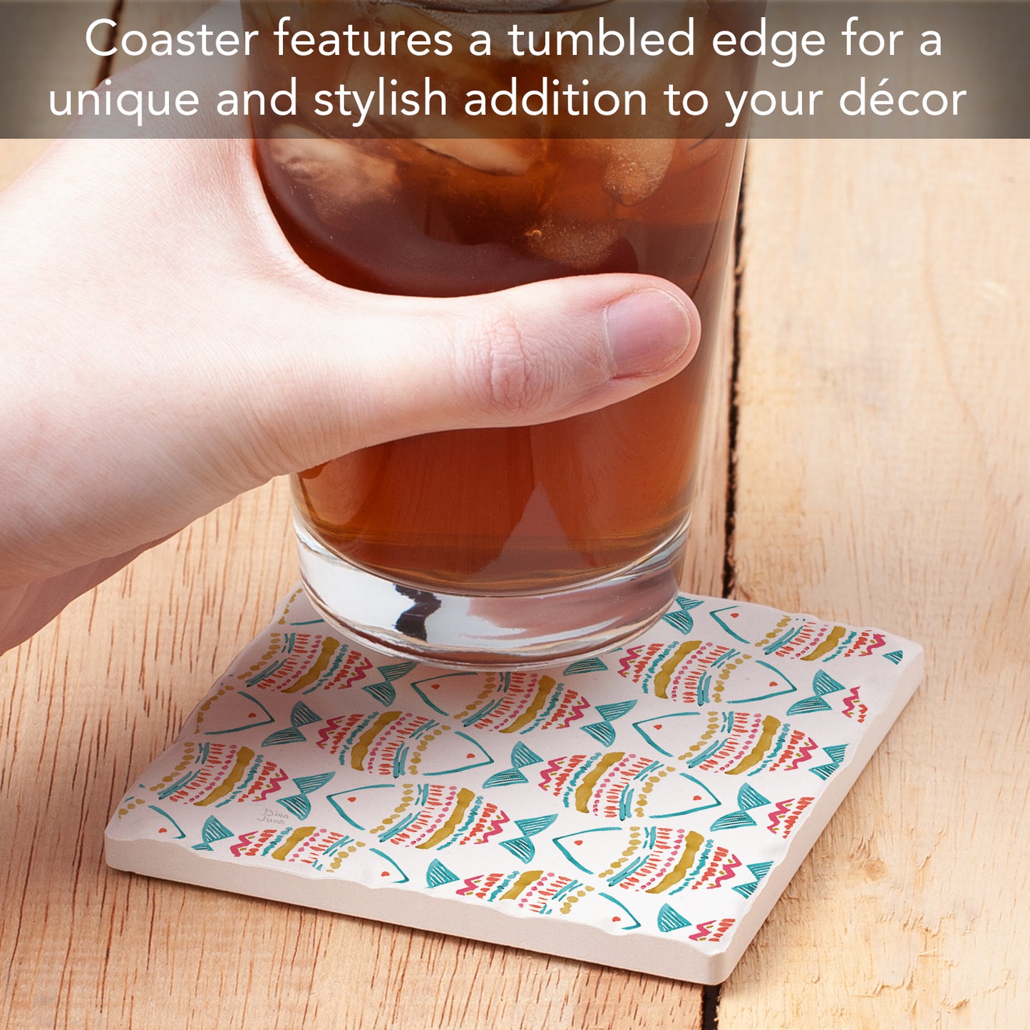 Thirstystone Tropical Fish Single Tumbled Tile Stone Coaster with Protective Cork Backing Manufactured in The USA 4" Square, Colorful, Artistiic, Easily Wipes Clean